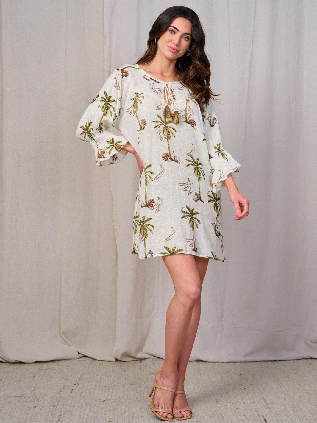 WOMEN'S 3/4 SLEEVE PRINT TUNIC MINI DRESS