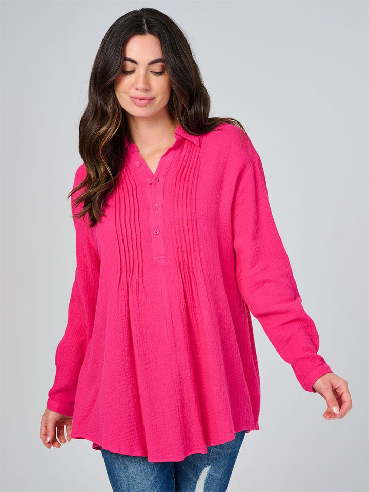WOMEN'S LONG SLEEVE BUTTON UP TUNIC BLOUSE