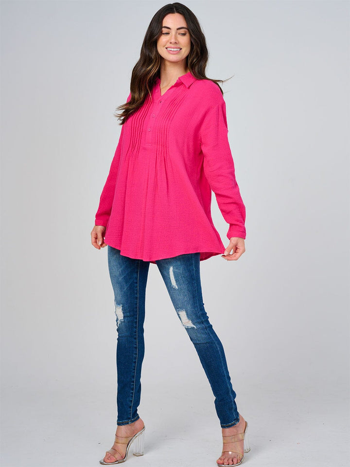 WOMEN'S LONG SLEEVE BUTTON UP TUNIC BLOUSE