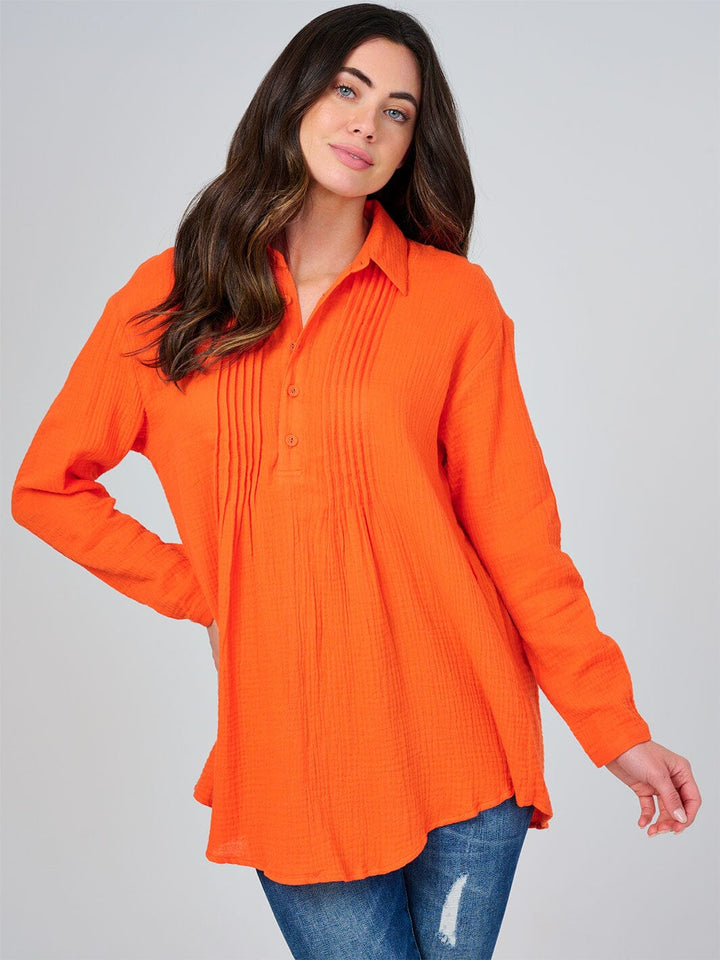 WOMEN'S LONG SLEEVE BUTTON UP TUNIC BLOUSE
