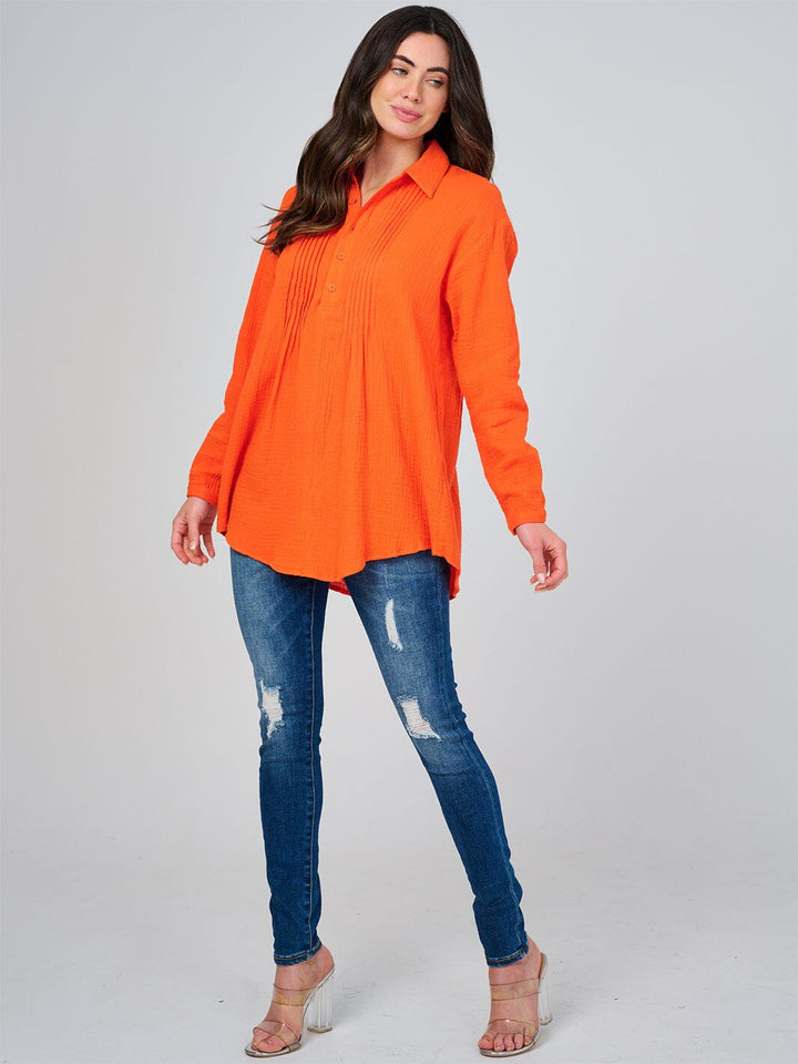 WOMEN'S LONG SLEEVE BUTTON UP TUNIC BLOUSE