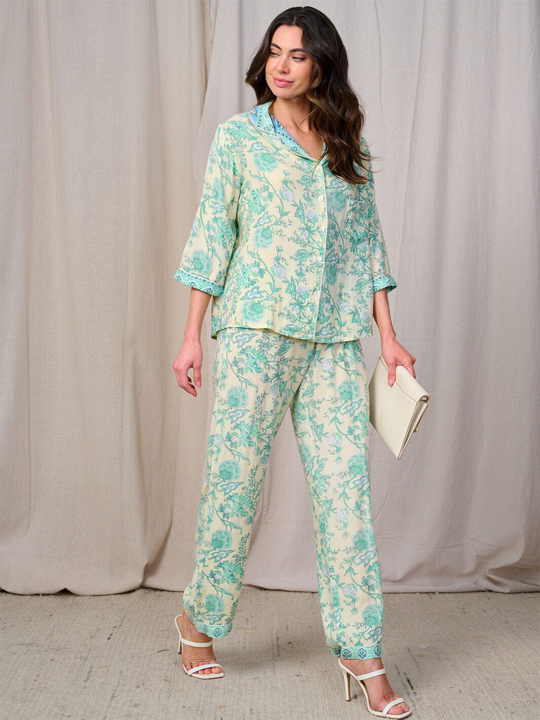 WOMEN'S 3/4 SLEEVES BLOUSE & WIDE LEG PANTS FLORAL 2PC. SET