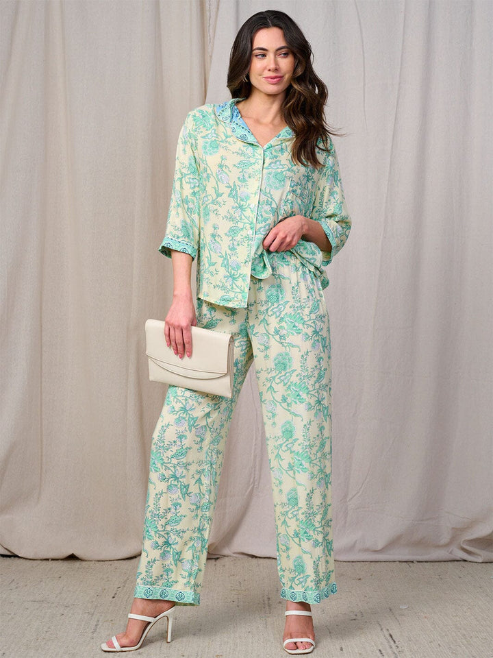WOMEN'S 3/4 SLEEVES BLOUSE & WIDE LEG PANTS FLORAL 2PC. SET