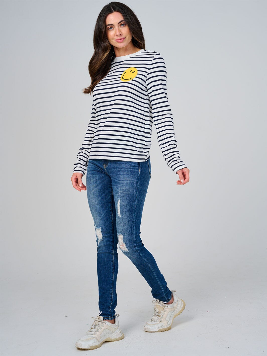 WOMEN'S LONG SLEEVE COLORBLOCK STRIPES GRAPHIC TOP