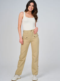 WOMEN'S BUTTON CLOSURE POCKETS WIDE LEG DENIM PANTS