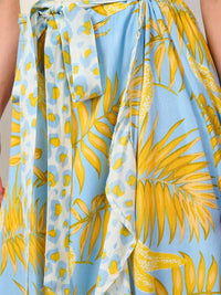 WOMEN'S ELASTIC WAIST HIGH-LOW PRINT SELF TIE SURPLICE MAXI SKIRT