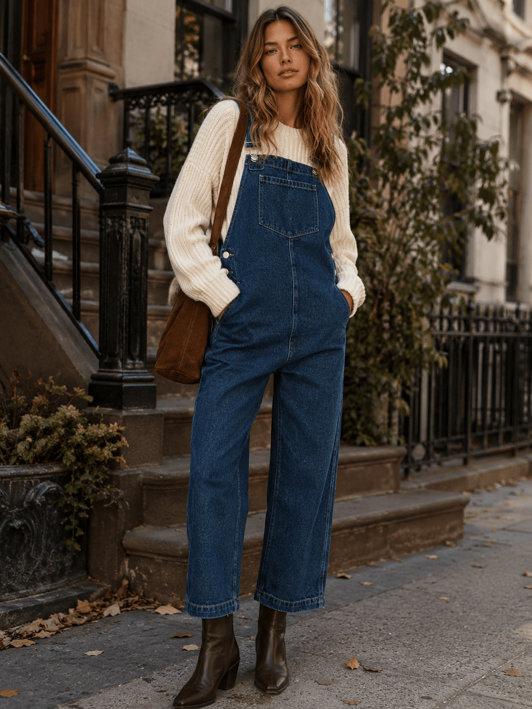 WOMEN'S SLEEVELESS POCKETS DENIM WIDE LEG OVERALL