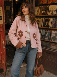 WOMEN'S LONG SLEEVE BUTTON UP FRONT POCKETS FLORAL JACKET
