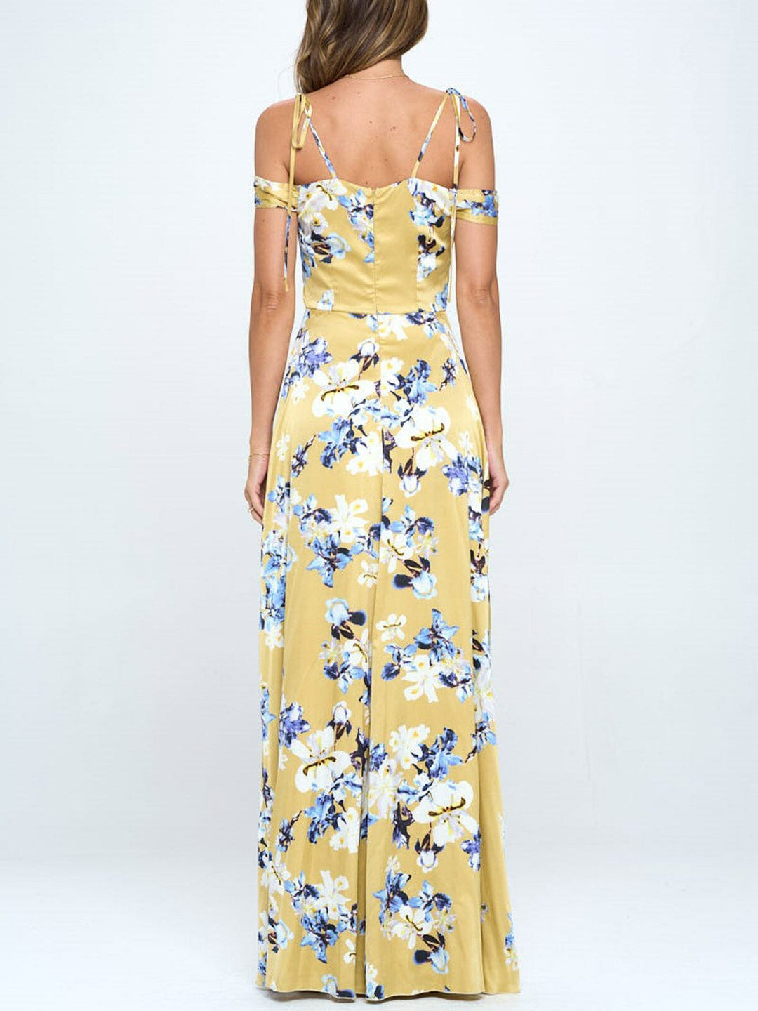 WOMEN'S COLD SHOULDER RUFFLE FLORAL MAXI DRESS