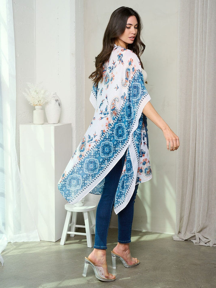 WOMEN'S SHORT SLEEVE OPEN FRONT PAISLEY PRINT KIMONO