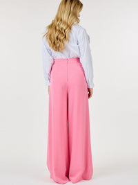 WOMEN'S ZIP UP PLEATED FRONT WIDE LEG PANTS