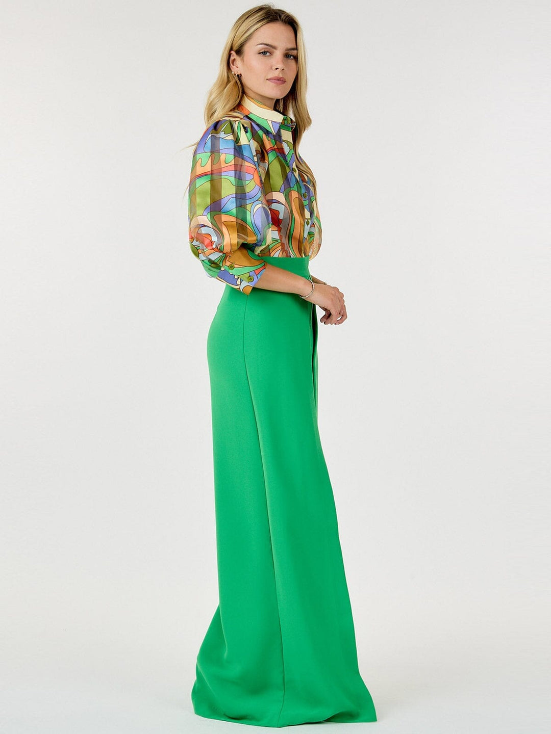 WOMEN'S ZIP UP PLEATED FRONT WIDE LEG PANTS
