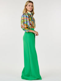 WOMEN'S ZIP UP PLEATED FRONT WIDE LEG PANTS