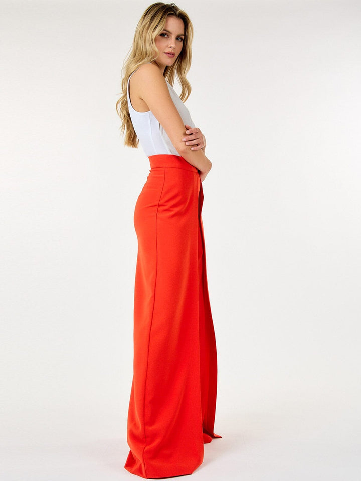 WOMEN'S ZIP UP PLEATED FRONT WIDE LEG PANTS