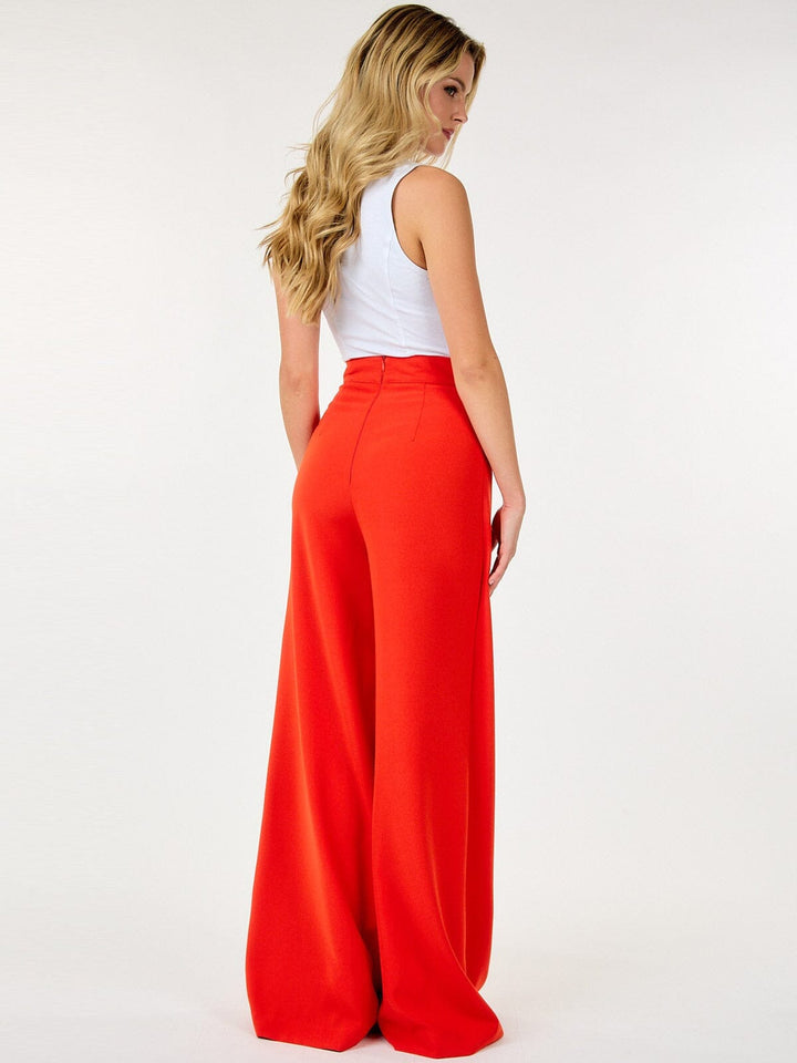 WOMEN'S ZIP UP PLEATED FRONT WIDE LEG PANTS