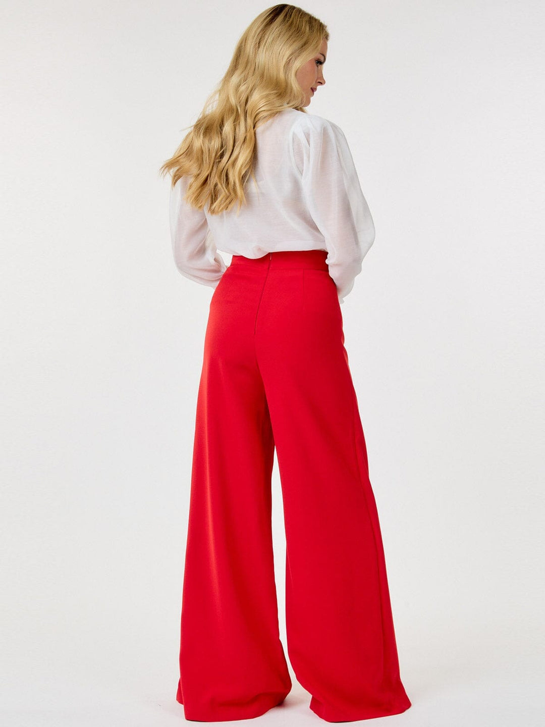 WOMEN'S ZIP UP PLEATED FRONT WIDE LEG PANTS