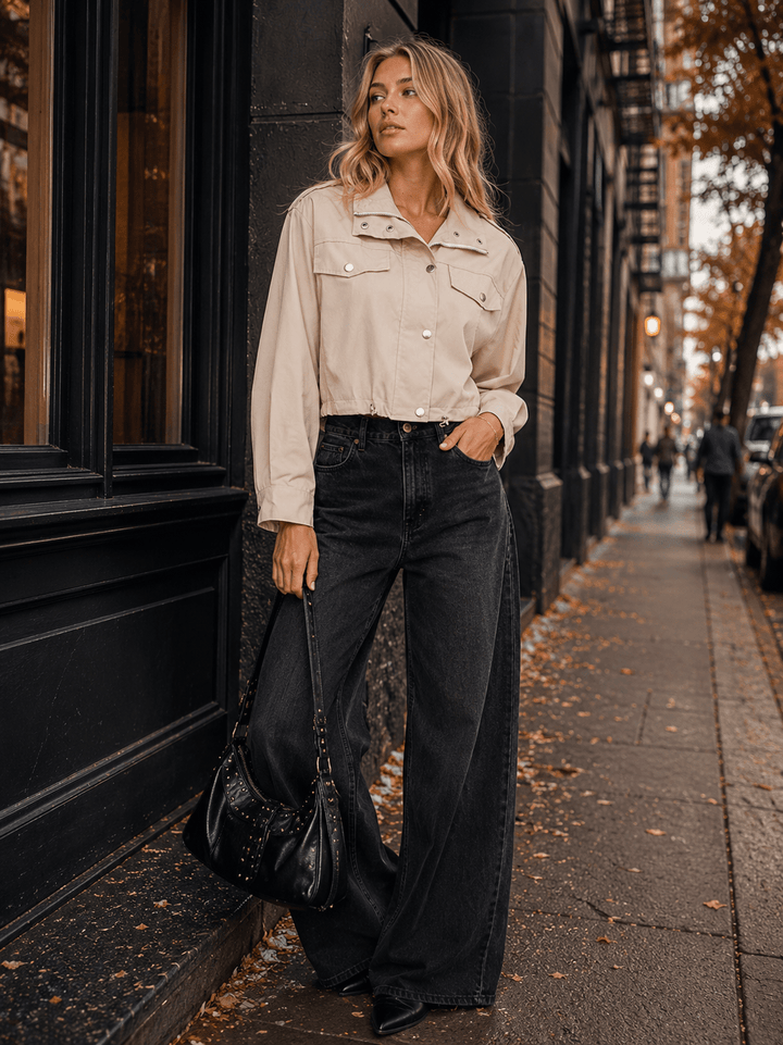 WOMEN'S LONG SLEEVE BUTTON UP CROP JACKET