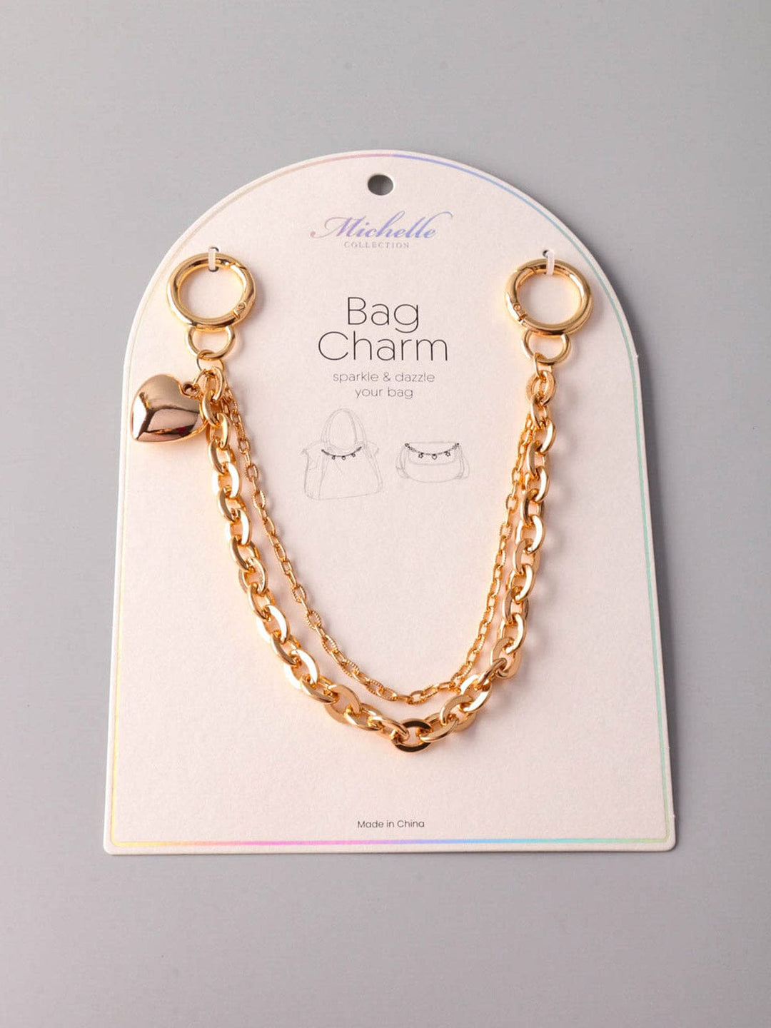 FASHION GOLD CHAIN HEART BAG CHARM