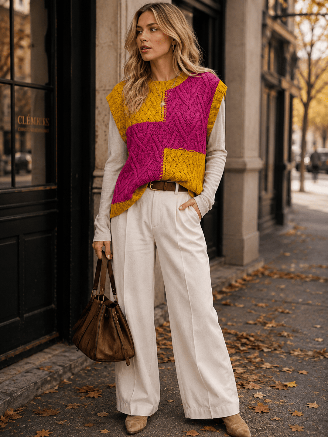 WOMEN'S SLEEVELESS COLORBLOCK KNIT VEST