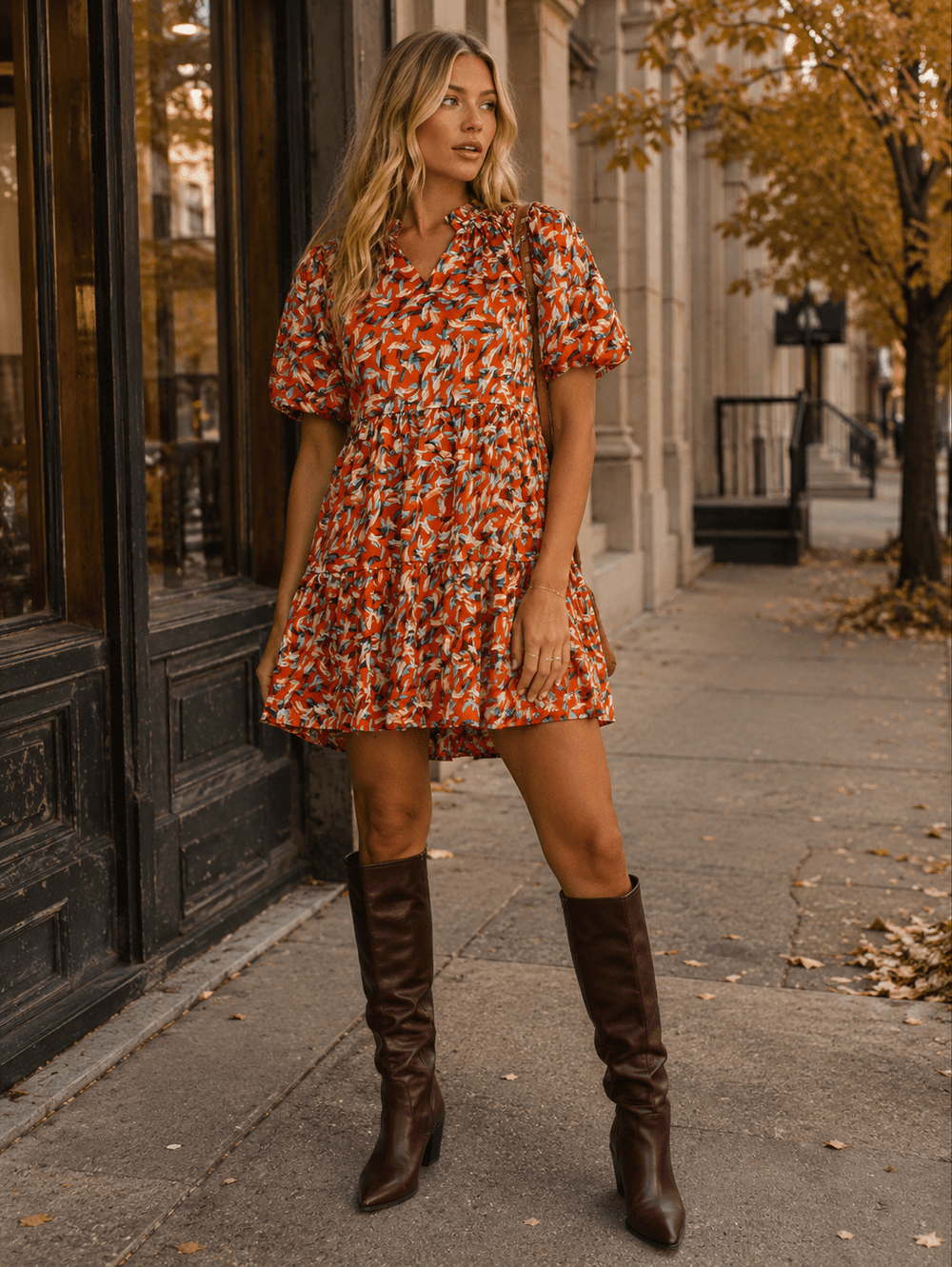 WOMEN'S SHORT SLEEVE V-NECK TUNIC MULTI PRINT MINI DRESS