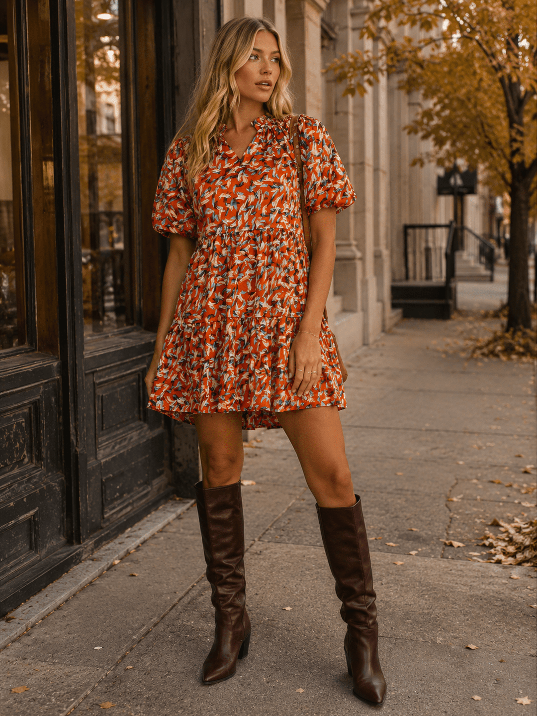 WOMEN'S SHORT SLEEVE V-NECK TUNIC MULTI PRINT MINI DRESS