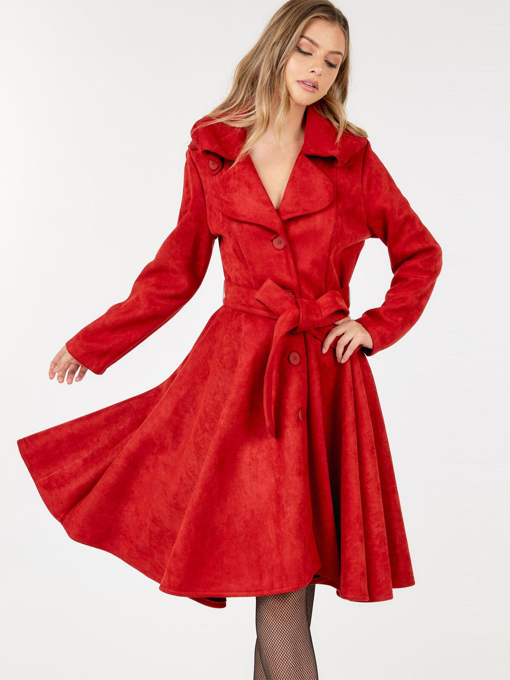 WOMEN'S LONG SLEEVE BUTTON CLOSURE SELF TIE MIDI DRESS