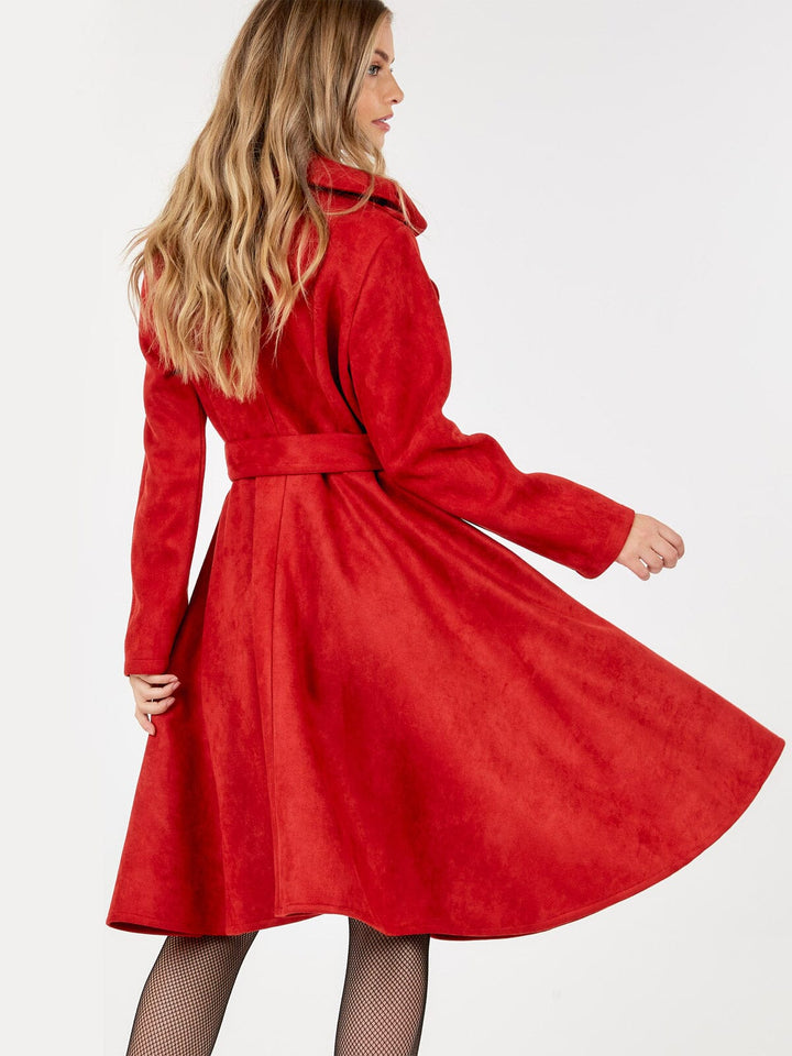 WOMEN'S LONG SLEEVE BUTTON CLOSURE SELF TIE MIDI DRESS
