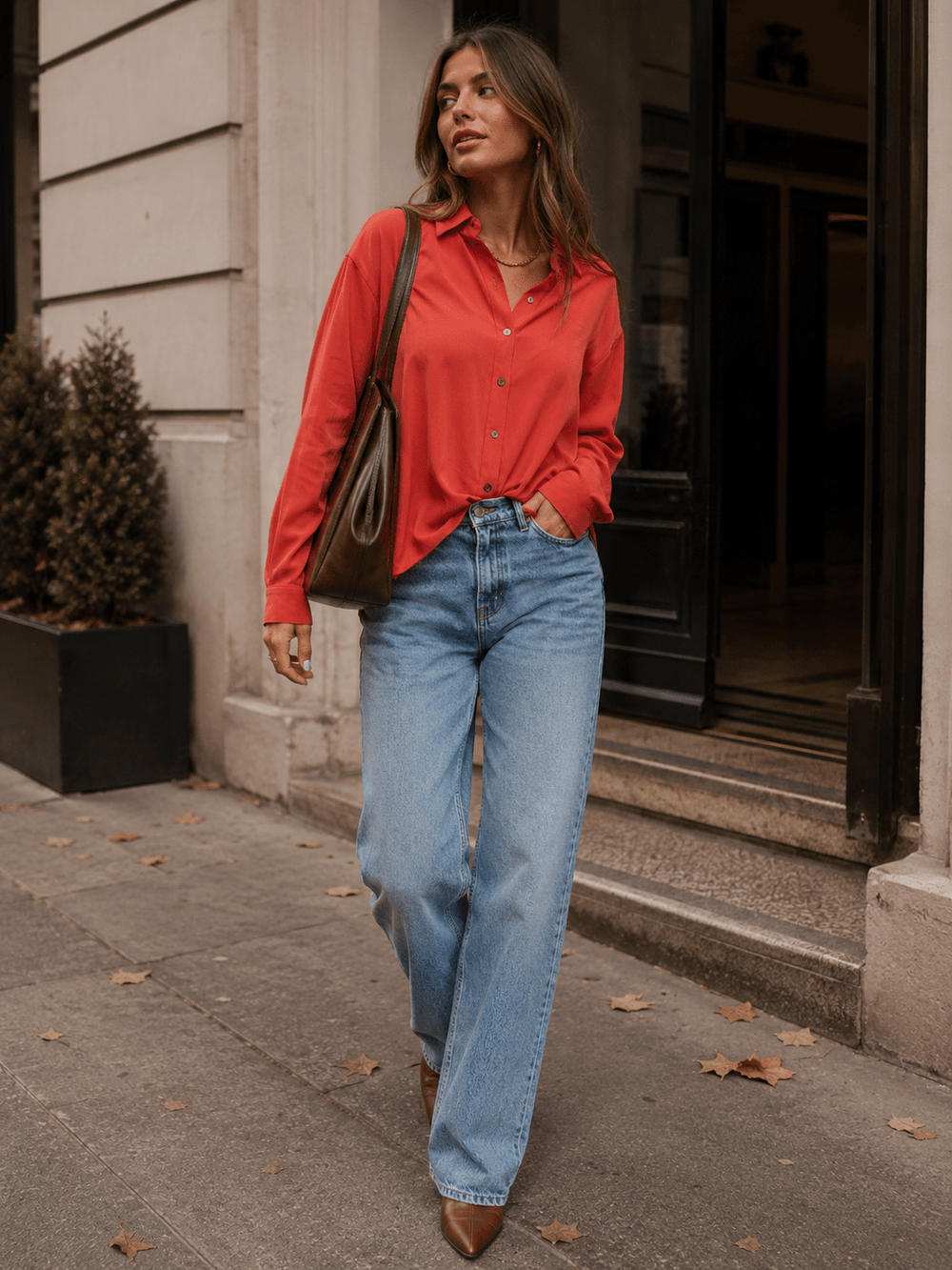 ENTRO WOMEN'S LONG SLEEVE BUTTON UP ELASTIC WAIST BLOUSE