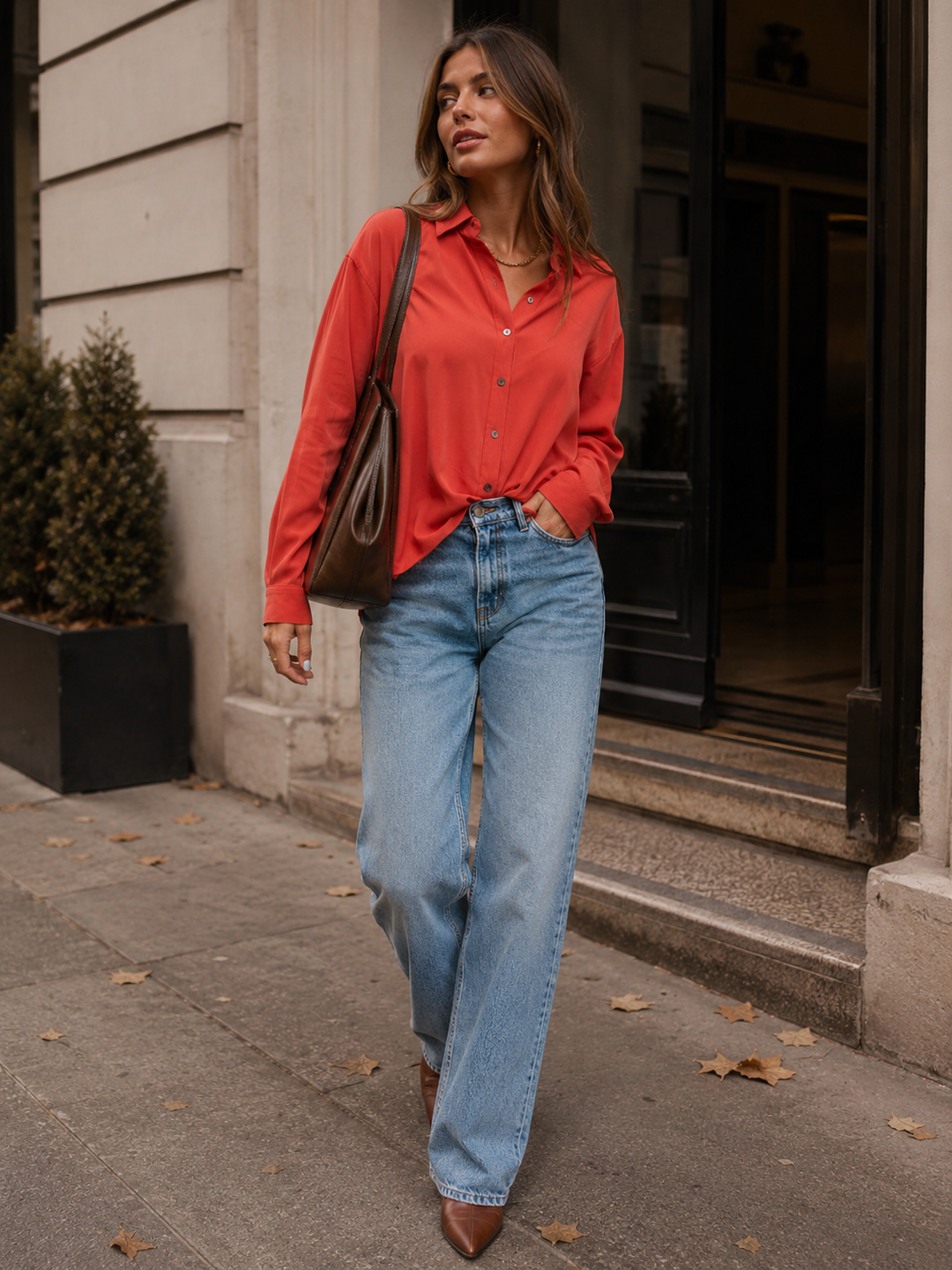 ENTRO WOMEN'S LONG SLEEVE BUTTON UP ELASTIC WAIST BLOUSE