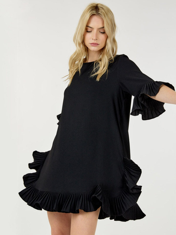 WOMEN'S SHORT SLEEVE RUFFLE TUNIC MINI DRESS