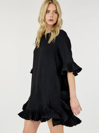 WOMEN'S SHORT SLEEVE RUFFLE TUNIC MINI DRESS