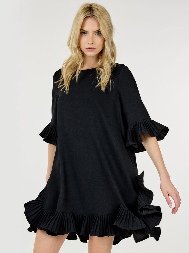 WOMEN'S SHORT SLEEVE RUFFLE TUNIC MINI DRESS