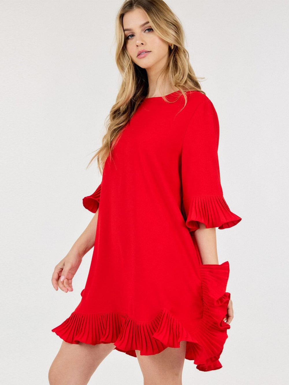 WOMEN'S SHORT SLEEVE RUFFLE TUNIC MINI DRESS