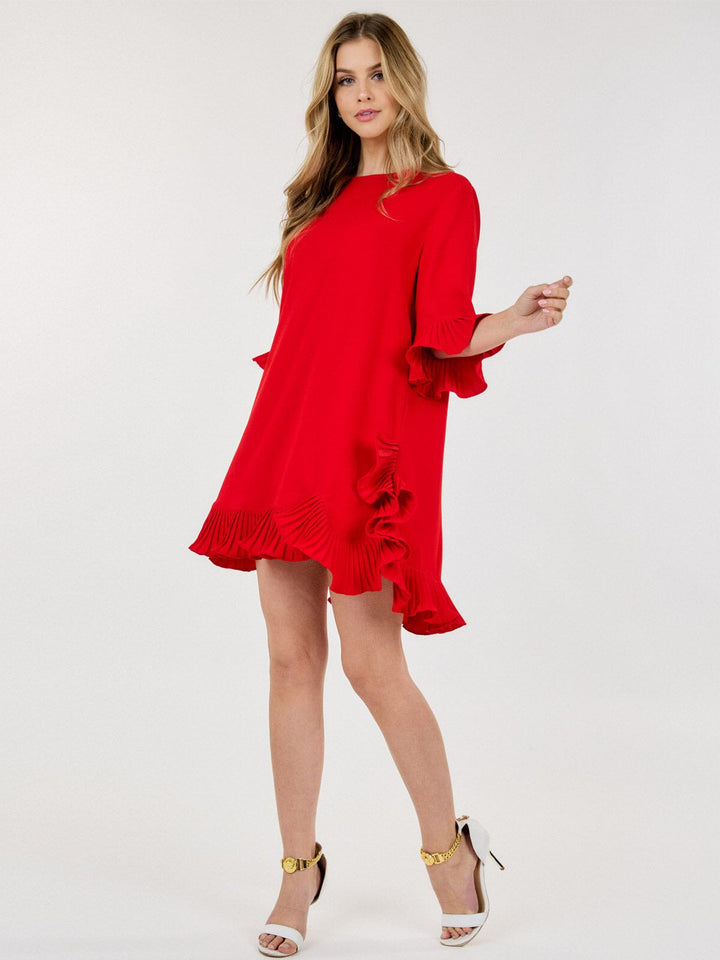 WOMEN'S SHORT SLEEVE RUFFLE TUNIC MINI DRESS