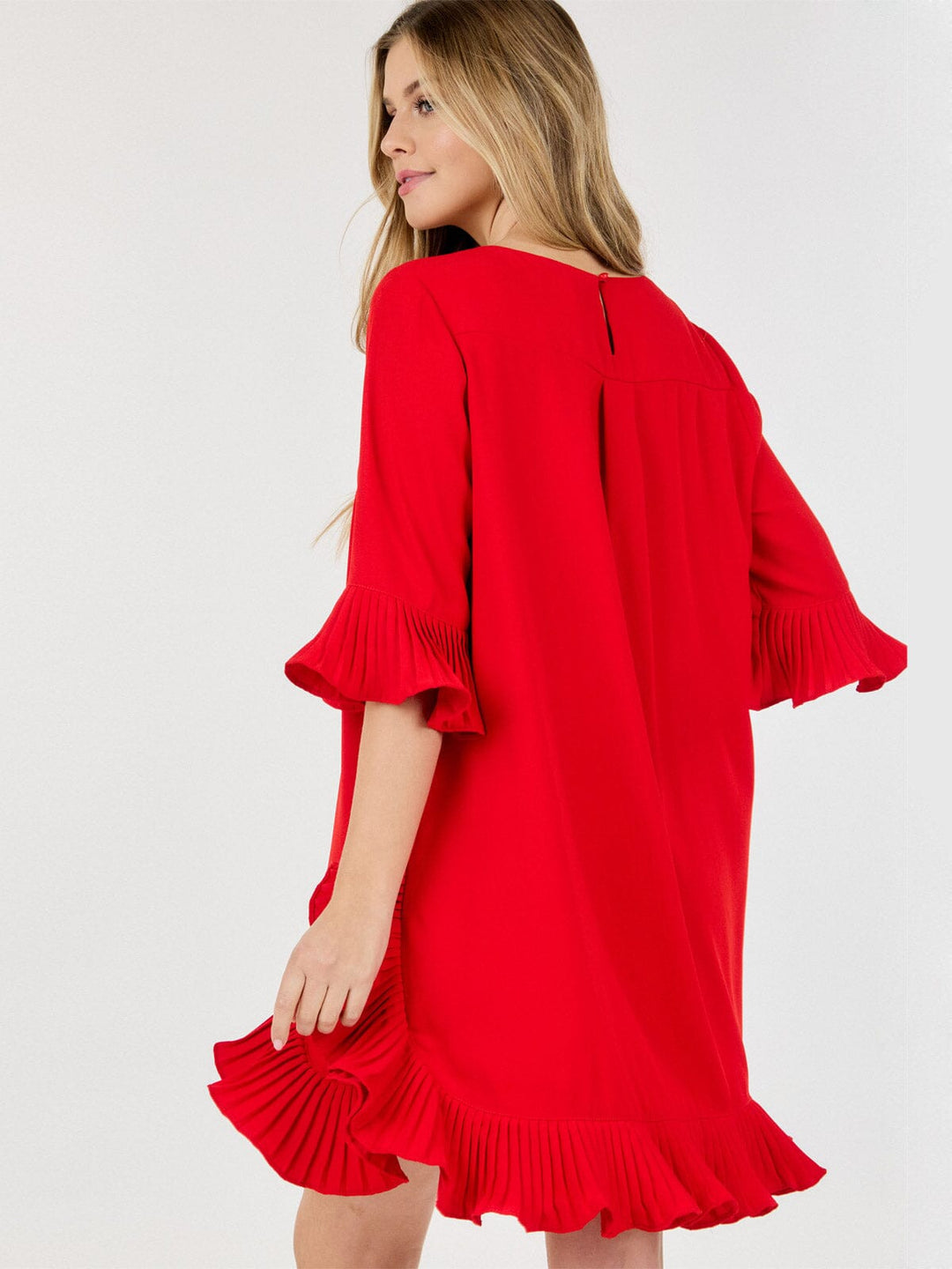 WOMEN'S SHORT SLEEVE RUFFLE TUNIC MINI DRESS