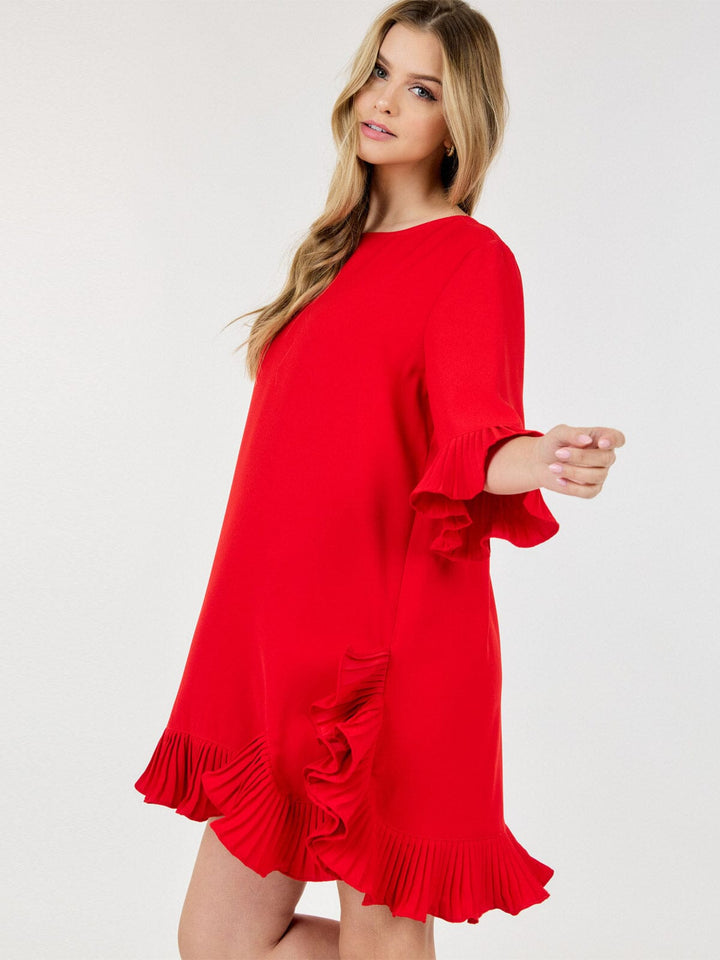 WOMEN'S SHORT SLEEVE RUFFLE TUNIC MINI DRESS