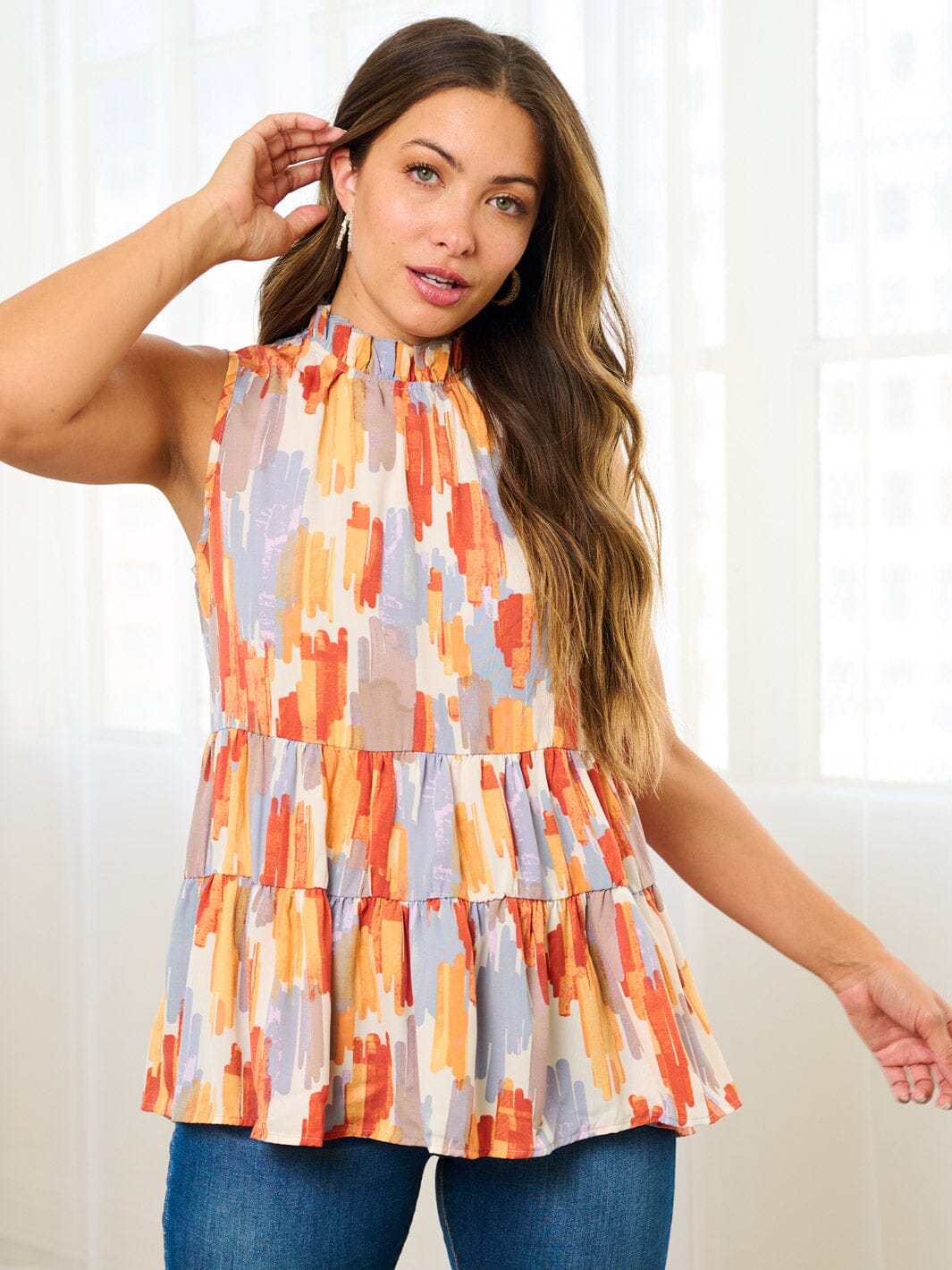 WOMEN'S SLEEVELESS HALTER NECK TIERED TUNIC BLOUSE TOP