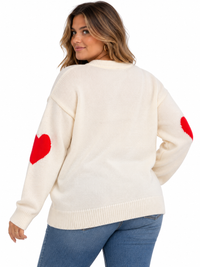 PLUS SIZE LONG SLEEVE HEARTS GRAPHIC PULLOVER SWEATER