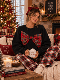 WOMEN'S LONG SLEEVE HOLIDAY BOW PULLOVER SWEATER