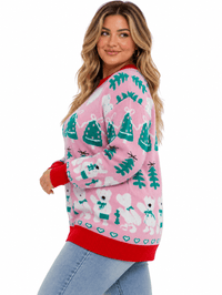 PLUS SIZE LONG SLEEVE HOLIDAY PRINT PULLOVER SWEATER