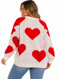 PLUS SIZE LONG SLEEVE HEARTS GRAPHIC PULLOVER SWEATER