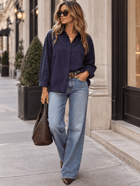 WOMEN'S LONG SLEEVE BUTTON UP FRONT POCKETS BLOUSE