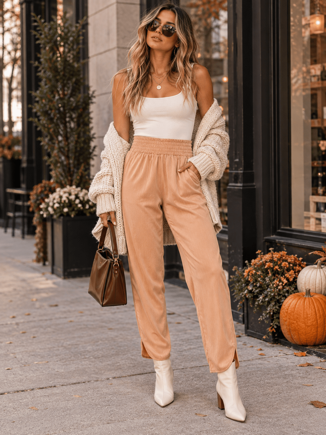 WOMEN'S ELASTIC WAIST FRONT POCKETS SKINNY LEG PANTS