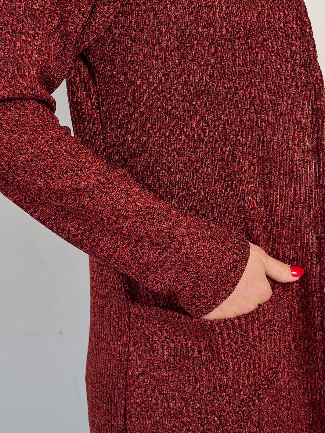 WOMEN'S LONG SLEEVE OPEN FRONT POCKETS HIGH-LOW CARDIGAN