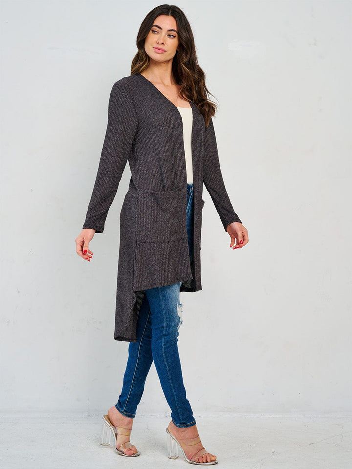 WOMEN'S LONG SLEEVE OPEN FRONT POCKETS HIGH-LOW CARDIGAN