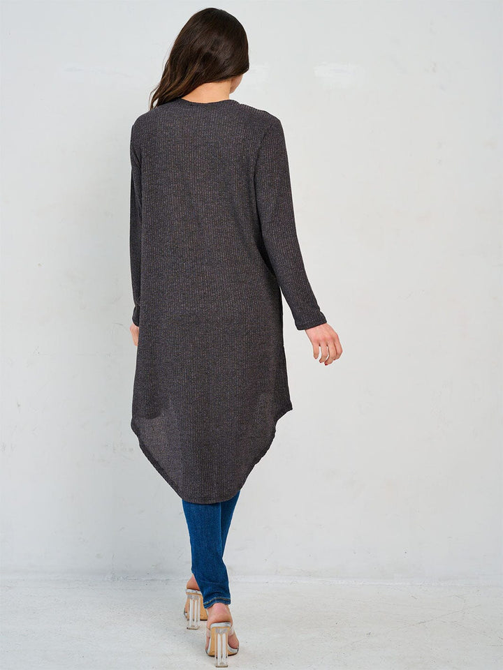 WOMEN'S LONG SLEEVE OPEN FRONT POCKETS HIGH-LOW CARDIGAN