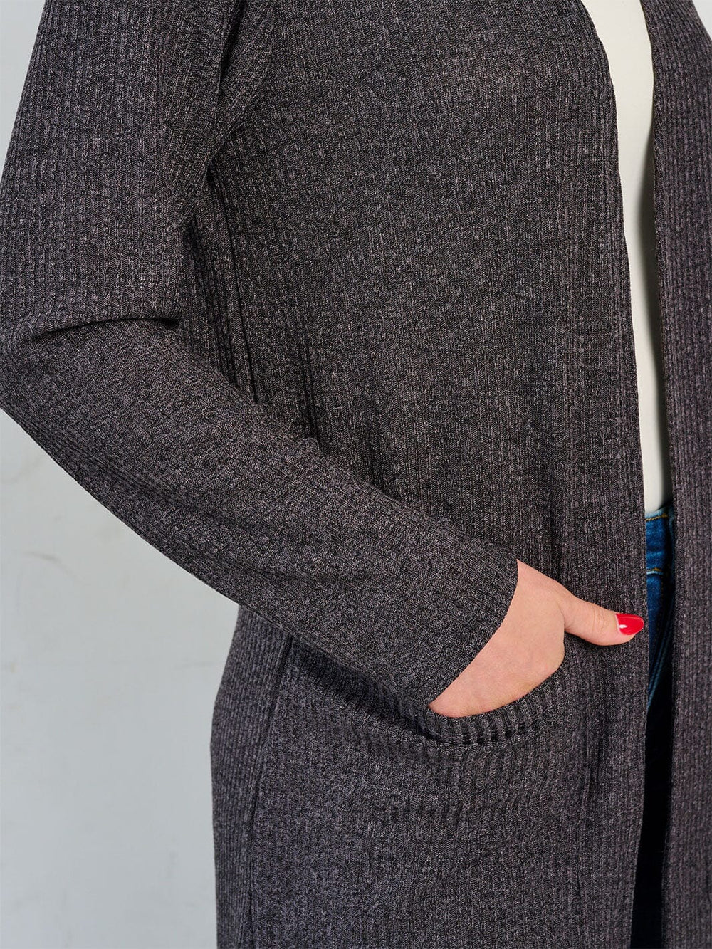 WOMEN'S LONG SLEEVE OPEN FRONT POCKETS HIGH-LOW CARDIGAN