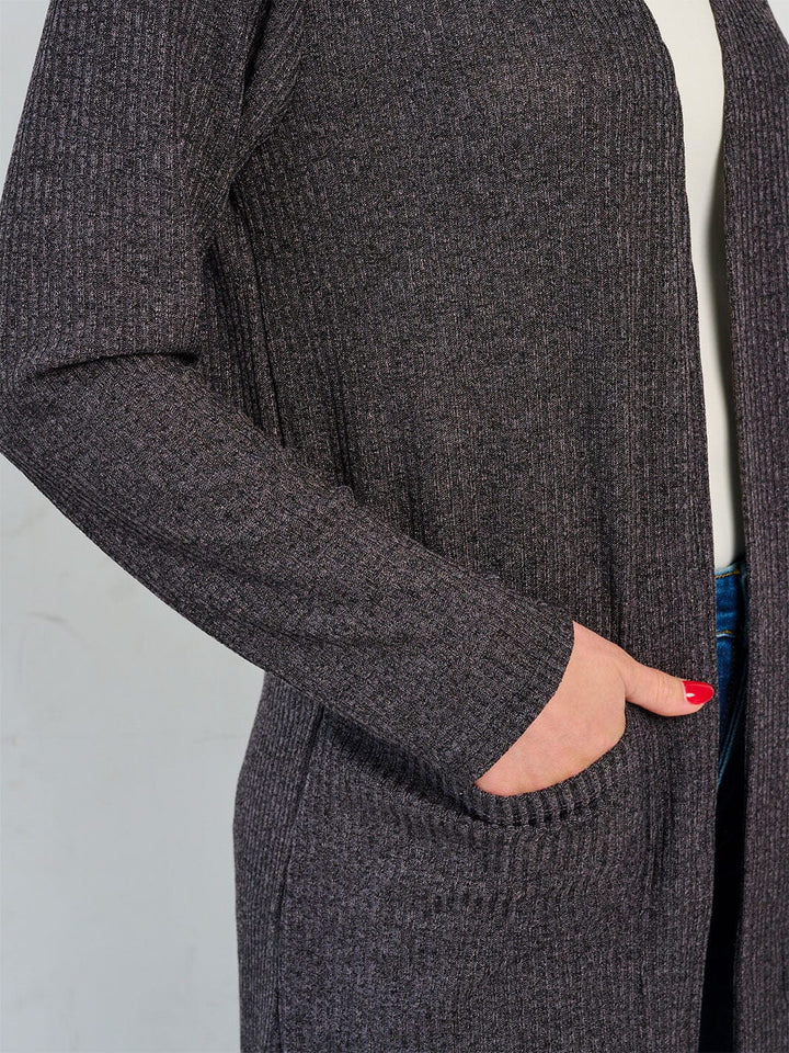 WOMEN'S LONG SLEEVE OPEN FRONT POCKETS HIGH-LOW CARDIGAN