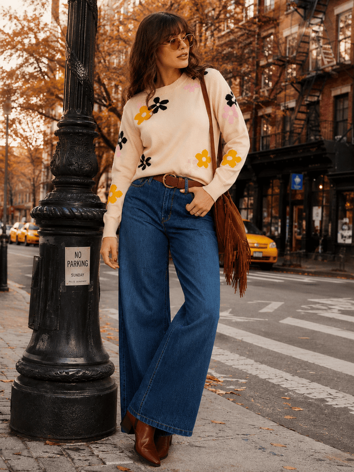 WOMEN'S LONG SLEEVE FLOWERS PULLOVER SWEATERS