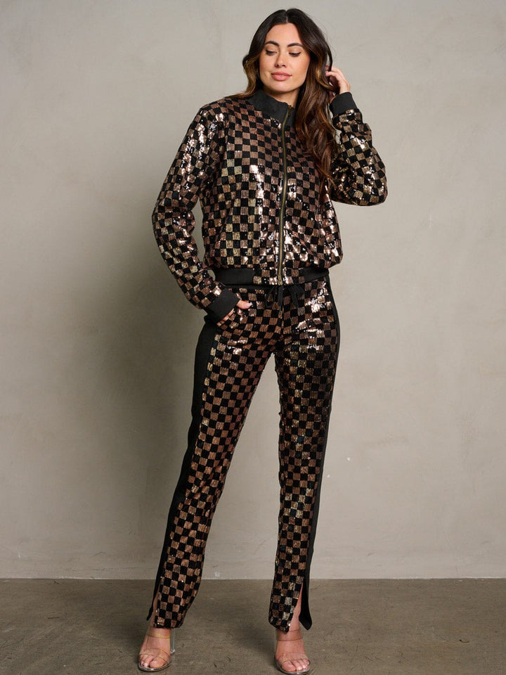 WOMEN'S LONG SLEEVE JACKET & ELASTIC WAIST PANTS SEQUINS 2PC. SET